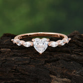 Unique Heart Shaped Moissanite Engagement Ring Cute Pave Promise Ring